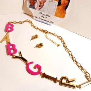 The "BabyGirl" Golden Pink Necklace Set!